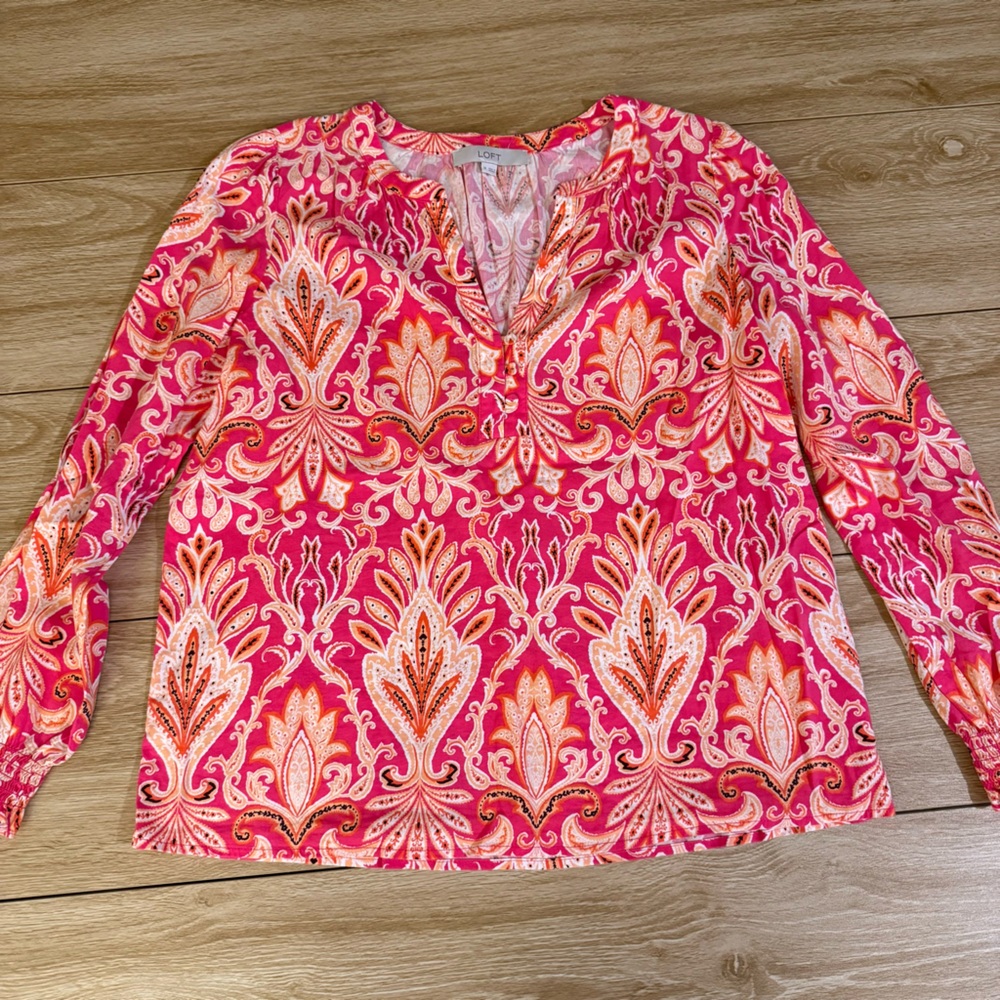 LOFT Pink and Orange Patterned Blouse